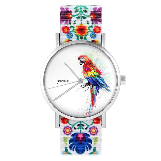 zegarki damskie Zegarek - Papuga - folk biały, nato