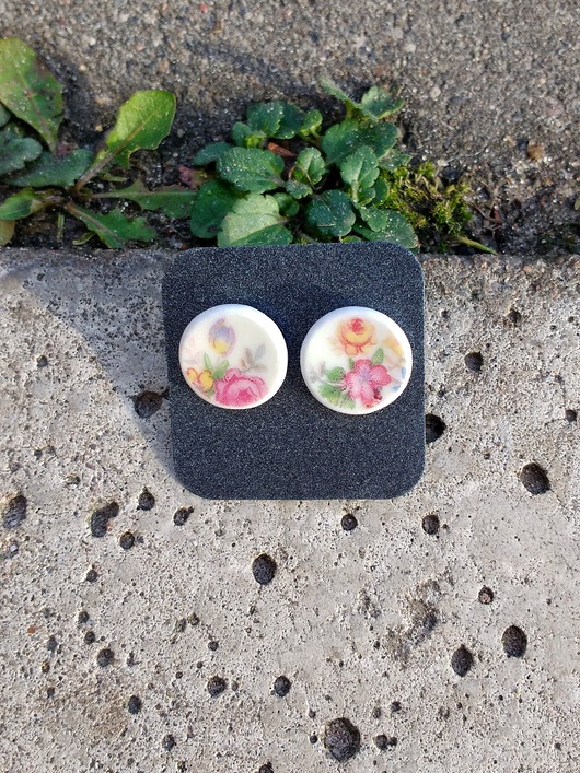 Kolczyki ceramiczne w kwiaty biżuteria z talerzy