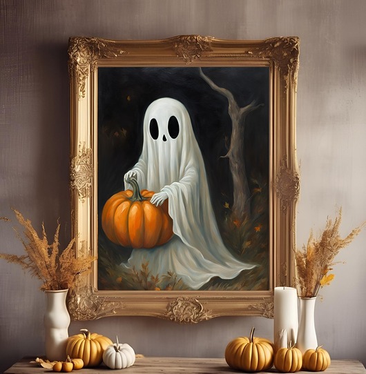 grafiki i ilustracje PLAKAT dekoracja Halloween duch dyniami
