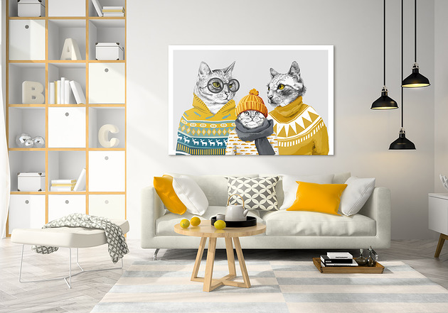 OBRAZ NA PŁÓTNIE -  Kocia rodzina 120x80cm LUdesign gallery