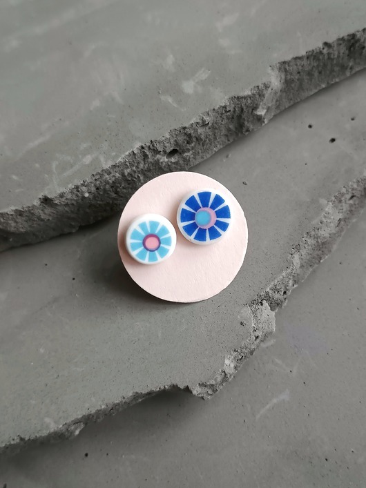 kolczyki ceramiczne Kolczyki ceramiczne w niebieskie kwiaty