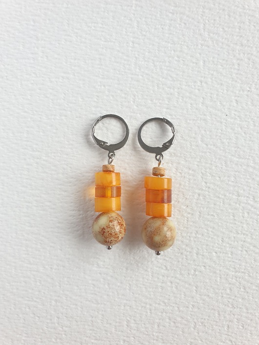 kolczyki z kamieniami Kolczyki z bursztynem SZASZŁYKI  jaspis cesarski beżowy