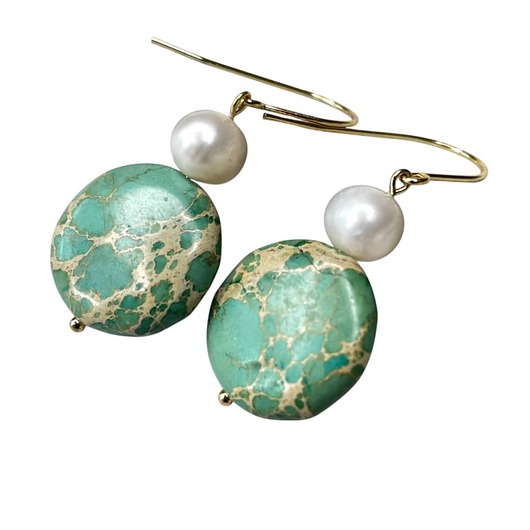 kolczyki pozłacane Ponadczasowe kolczyki pozłacane z perłą i jaspisem