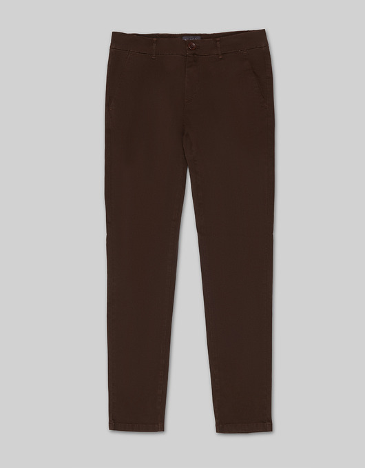 spodnie męskie Męskie spodnie materiałowe casual menfi brązowe slim fit