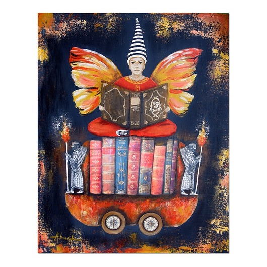 obrazy Anioł Bibliofil 15 oryginalny obraz ręcznie malowany collage