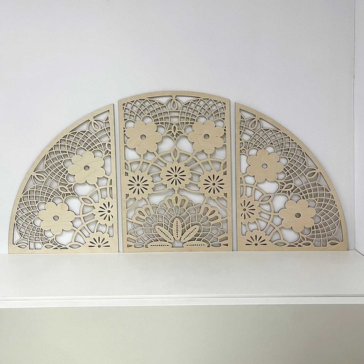 obrazy Drewniana Dekoracja Ścienna Koronka. Duży Komplet 3 Ażurowych Paneli.