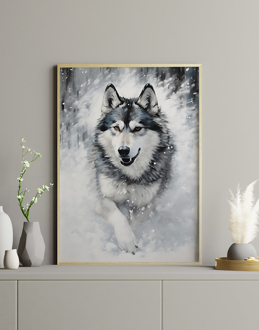plakaty Plakat -  Malamut w śniegu
