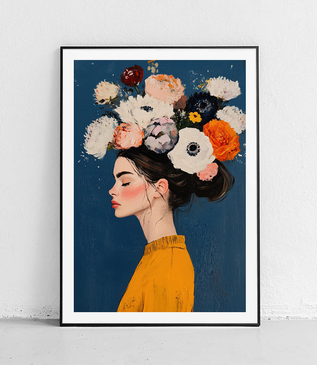plakaty Plakat Profil kobiety i kwiaty