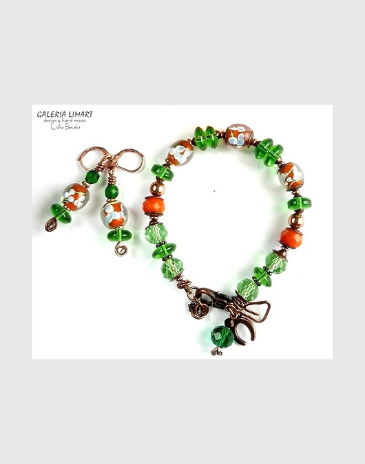 komplet biżuterii Bransoletka i kolczyki - komplet w modnym stylu boho handmade 2w1 miły PREZENT