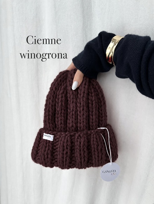 czapki damskie Czapka Nordic 100% wełna *ciemne winogrona*