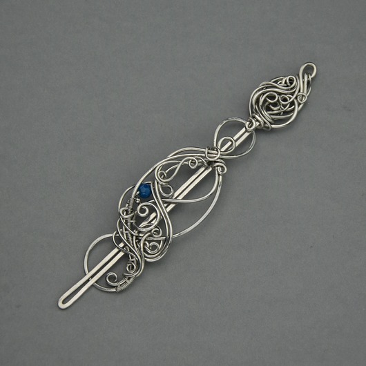 spinki i klamry do włosów Spinka do włosów i do szala ze szpilką ozdobna niebieski kwarc wire wrapping