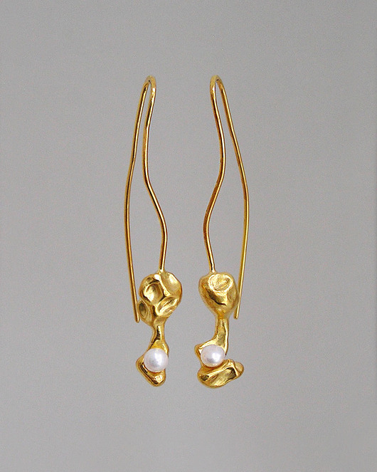 kolczyki pozłacane Kolczyki Meteoryty z Perłami - srebro pozłacane