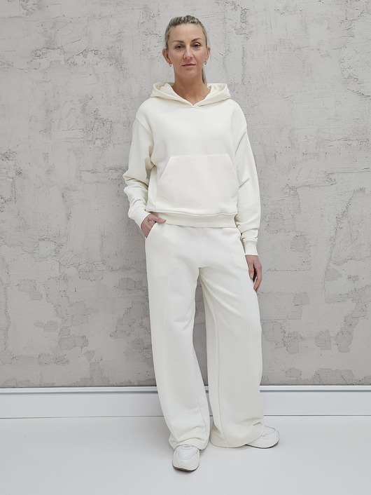 komplety damskie Komplet oversized kangurka i szerokie spodnie wide leg Cream