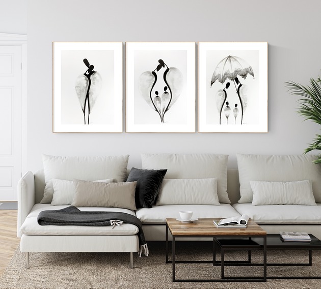 Zestaw 3 grafik  malowanych ręcznie 50 x 70 cm MiniMalArt