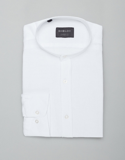 koszule męskie Męska koszula ze stójką limina 00407 biały tailored fit