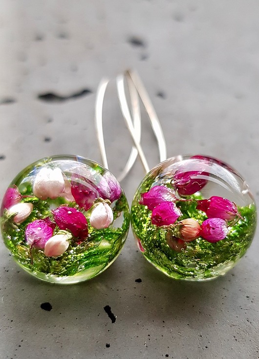 Kolczyki srebrne z mchem i wrzosem Grol Jewellery