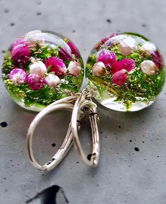 Kolczyki srebrne z mchem i wrzosem Grol Jewellery