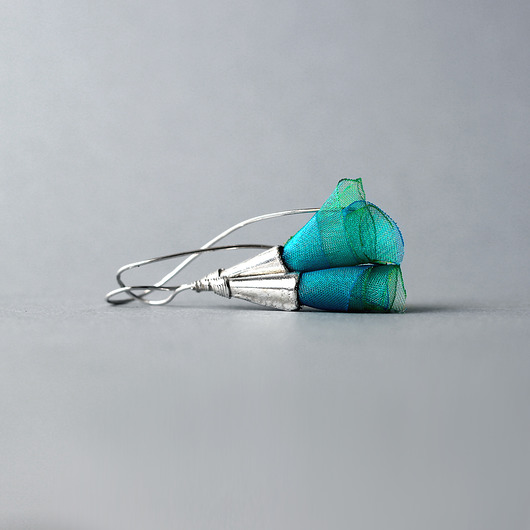 kolczyki wire wrapping Srebrne kolczyki  wiszące Niebieska Laguna