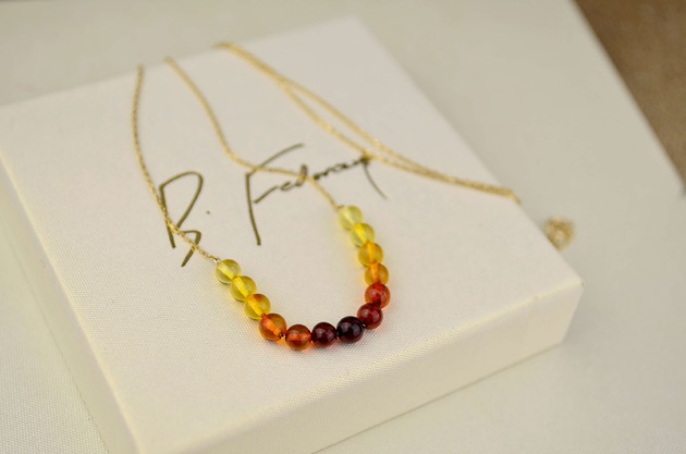 złote naszyjniki Złoty naszyjnik z bursztynem pr. 585 Rainbow