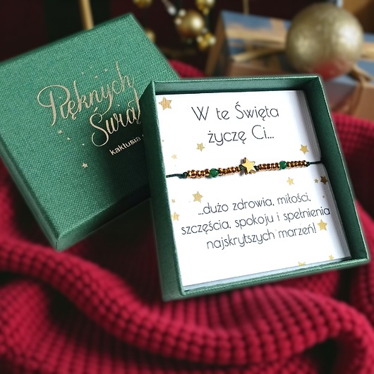 bransoletki z kamieni naturalnych Świąteczna bransoletka - pomysł na prezent - świąteczne pudełko - ZIELONA2
