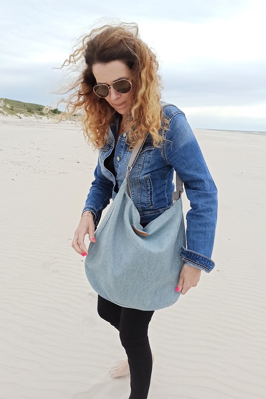 torby na ramię Duża torba  boho  jasno niebieska XXL na ramię