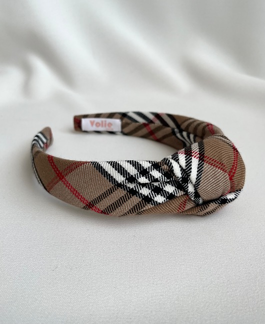 opaski do włosów Supełkowa opaska w beżową kratkę Beige Check