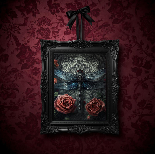 grafiki i ilustracje PLAKAT dekoracja gotycka  ważka sztuka ścienna koronka