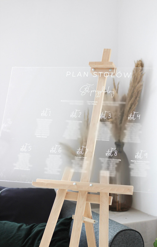 Ślub - inne Transparentny, grawerowany plan stołów
