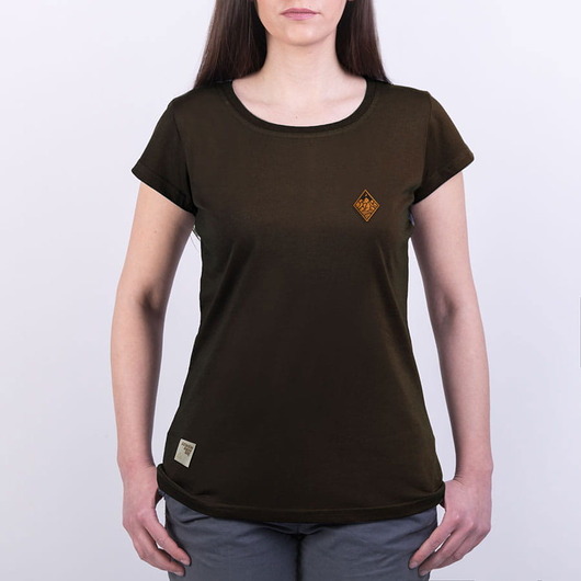 t-shirt damskie Koszulka damska z naszywką GÓRY brązowa