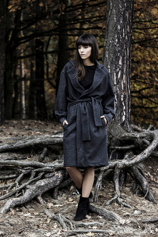 Grey belted coat A2