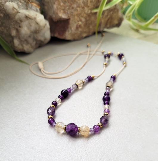 chokery Naszyjnik- regulowana długość- z Cytrynem i Turmalinem