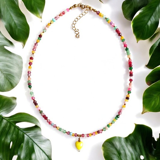 chokery Naszyjnik z serduszkiem : jadeit, ceramiczne serduszko : multicolor