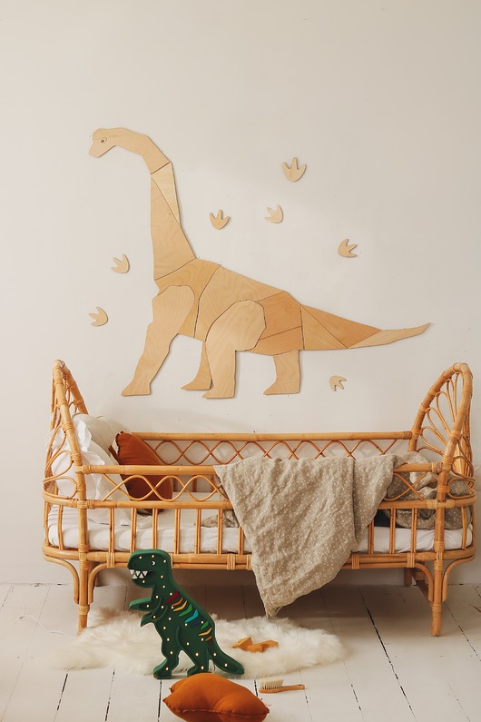 naklejki ścienne do pokoju dziecka Dinozaur Diplodok Dekoracja Ścienna Origami, drewniana