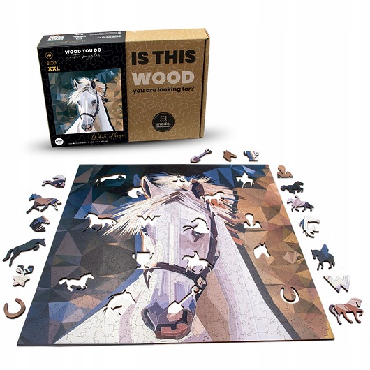 puzzle dla dzieci PUZZLE DREWNIANE DUŻY BIAŁY KOŃ 450 elementów XXL