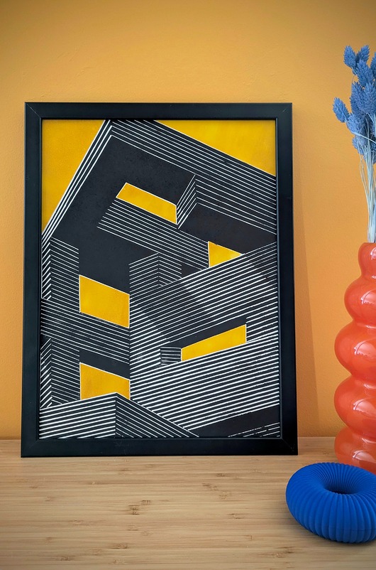 grafiki i ilustracje Ręcznie drukowany linoryt "Blok znikąd" 30x40cm