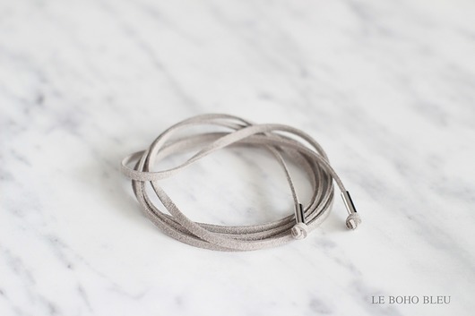 Double Wrapped Grey Suede Choker Necklace Le Boho Bleu
