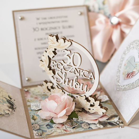 kartki scrapbooking 30 rocznica ślubu, perłowe gody, exploding box, kartka 3d