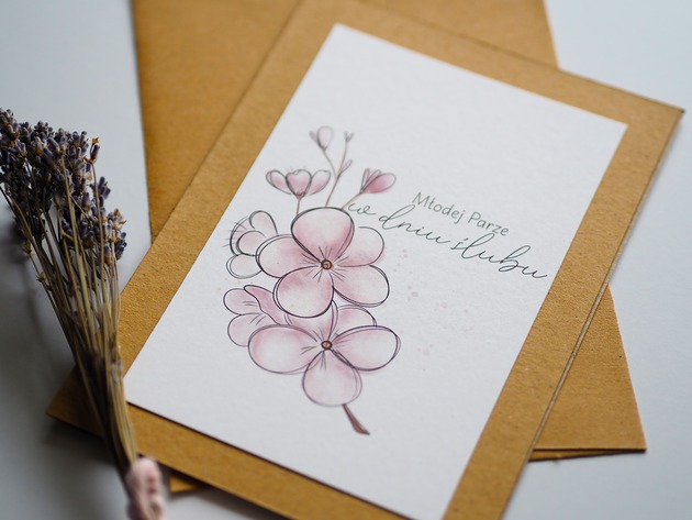 kartki scrapbooking Kartka na ślub rustykalna Kwiat Wiśni
