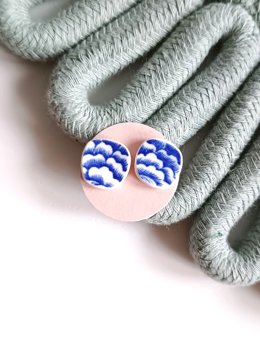 kolczyki ceramiczne Kolczyki ceramiczne w kobaltowe wzory