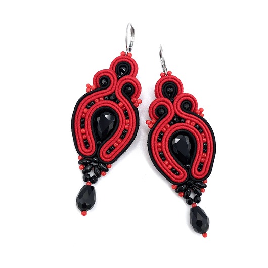 kolczyki soutache Verra czerwono czarne romantyczne kolczyki sutasz z kryształkami