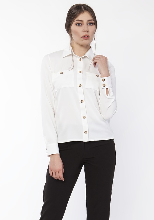 koszule damskie KOSZULA DAMSKA Z DŁUŻSZYM TYŁEM, K113 ECRU