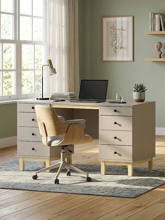 biurka Biurko B-MODEL-1 z aż ośmioma szufladami, szarobeżowe, kaszmirowe, 140x60