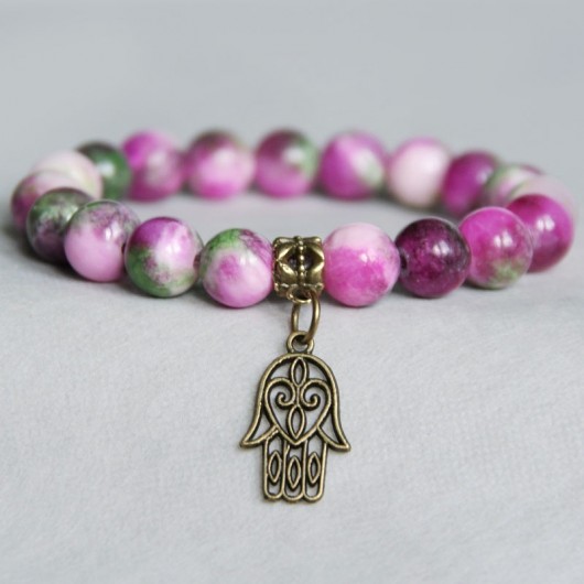 wiosenny jadeit FUCHSIA pink & hamsa kaktusia