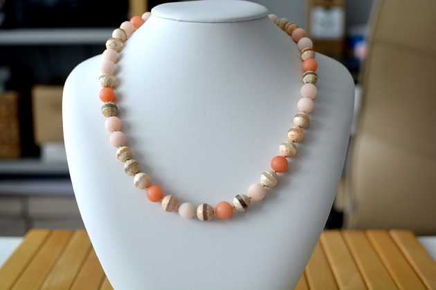 naszyjniki - inne NASZYJNIK SALMONDO LIGHT PEACH agat,jadeit