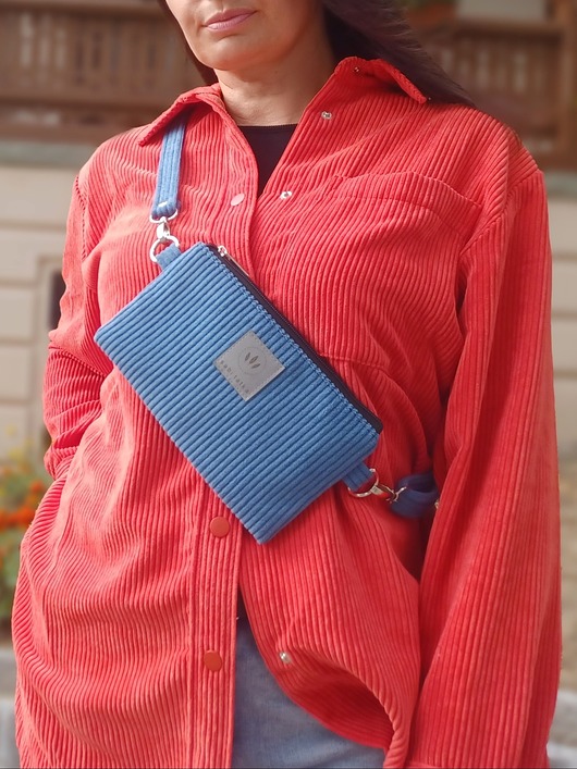 saszetka nerka Sztruksowa mini nerka saszetka na telefon Niebieska