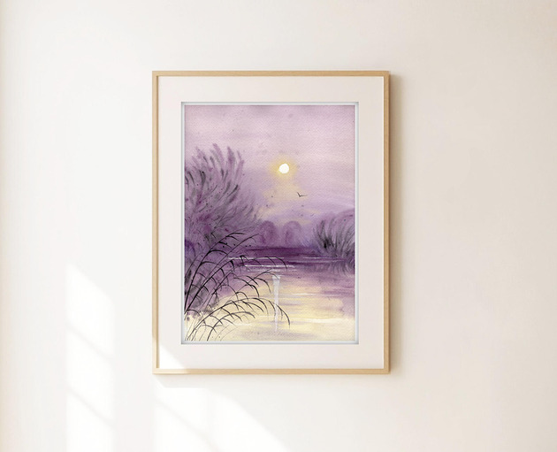 obrazy Oryginalna akwarela. Zachód słońca  A4