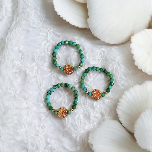 pierścionki elastyczne Pierścionek PREMIUM :: turkus naturalny & złoty hematyt