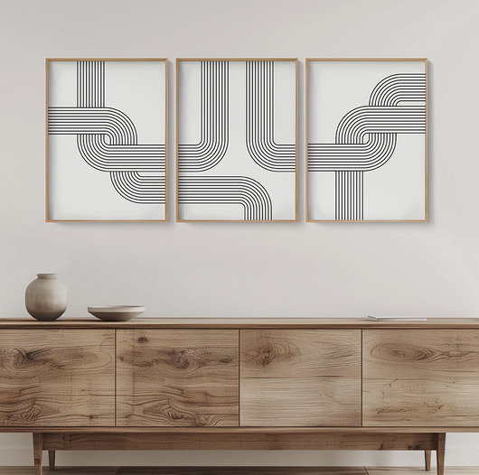 plakaty Zestaw 3  geometrycznych plakatów liniowych, do salonu, sypialni.