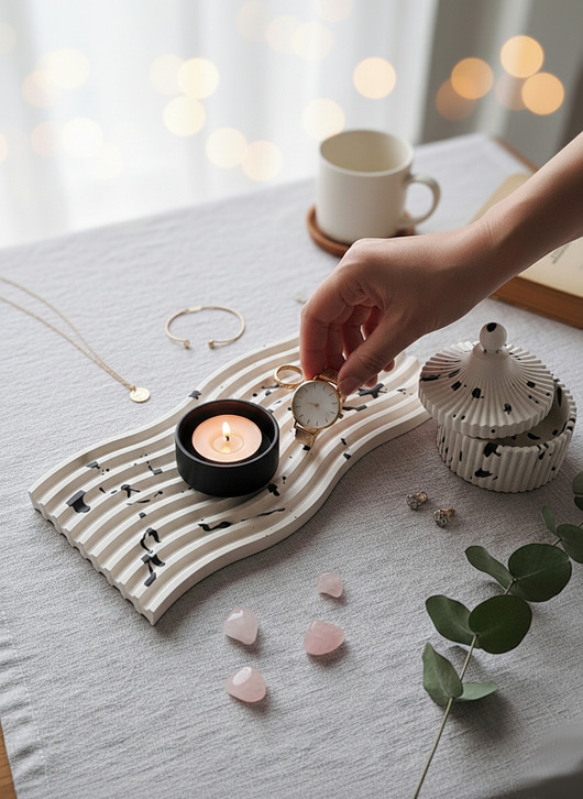 pojemniki na biżuterię Zestaw dekoracyjny z gipsu duża tacka i szkatułka