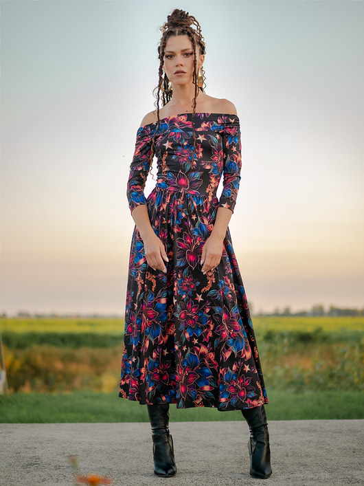 sukienki midi damskie Sukienka - Sandy Midnight Flower